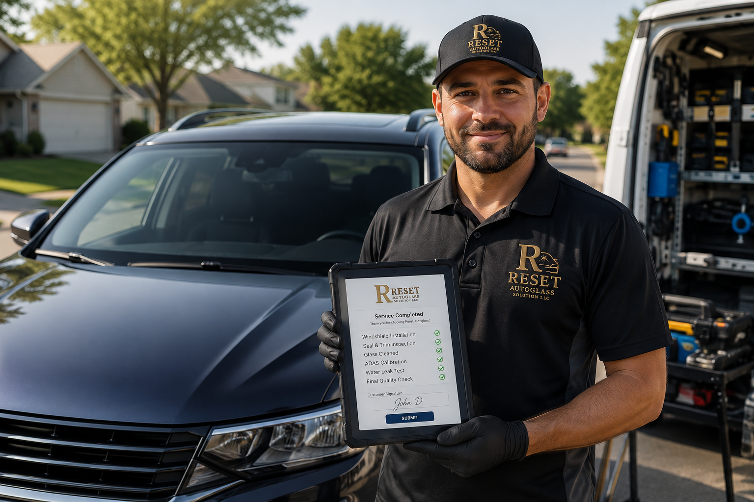 Reset Auto Glass technician presenting service